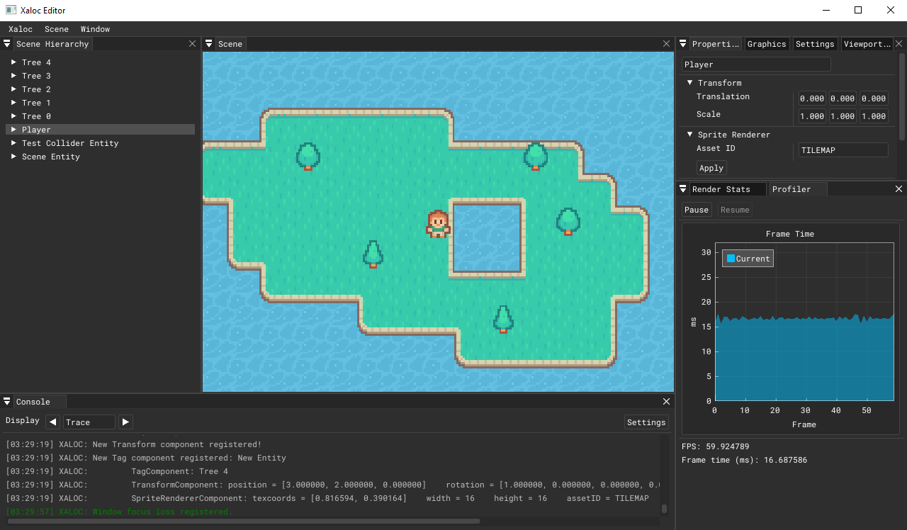 Screenshot the Xaloc editor with a simple sandbox game.